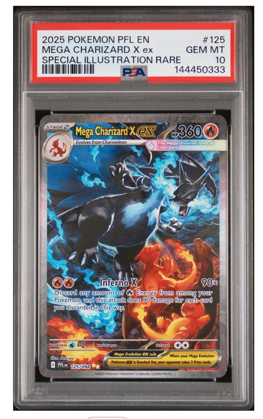 2025 POKEMON PFL EN-PHANTASMAL FLAMES #125 MEGA CHARIZARD X EX SPECIAL ILLUSTRATION RARE PSA 10